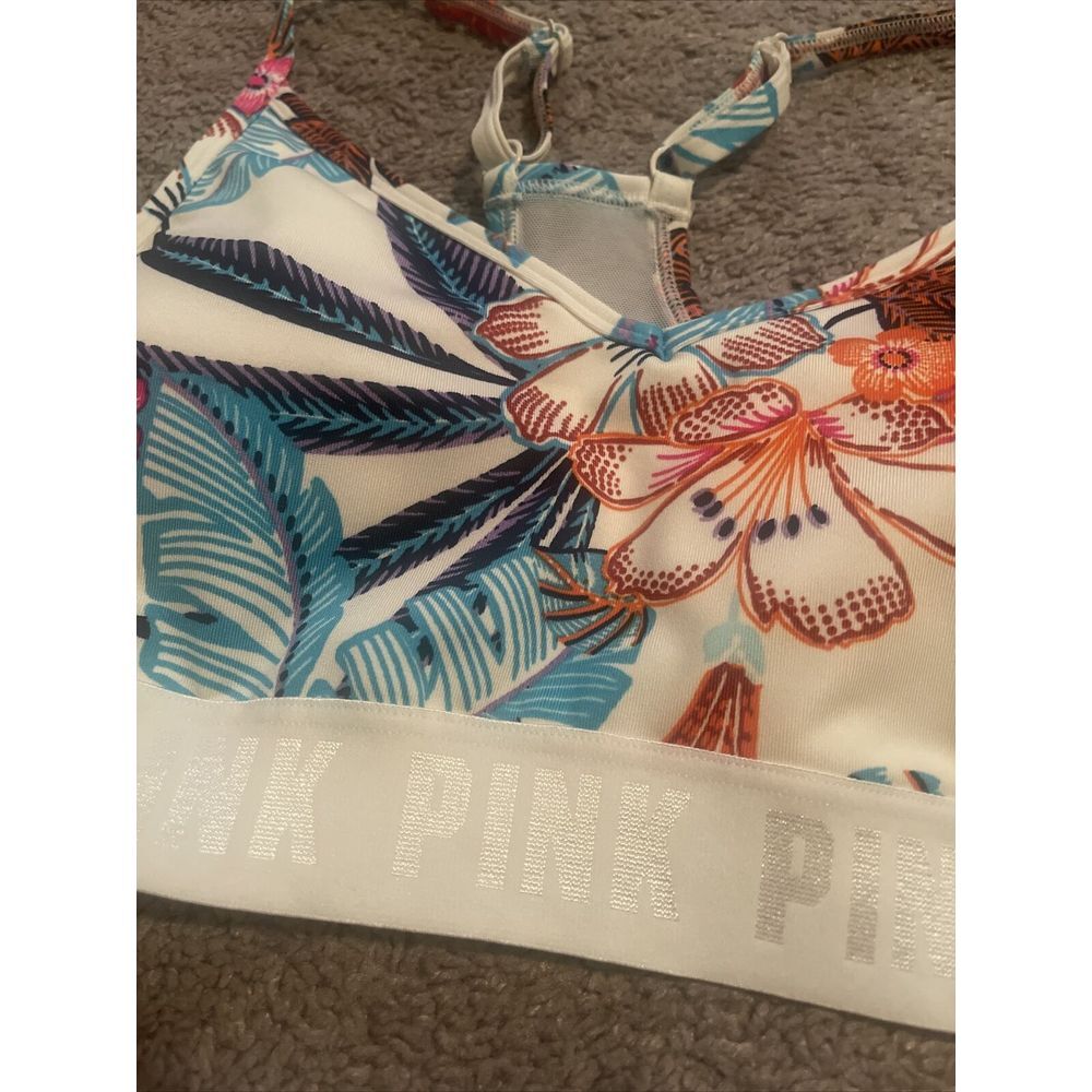 NWT Victoria's Secret PINK Ultimate Sports Bra Sz M - Ivory Floral Colorful - Picture 2 of 4